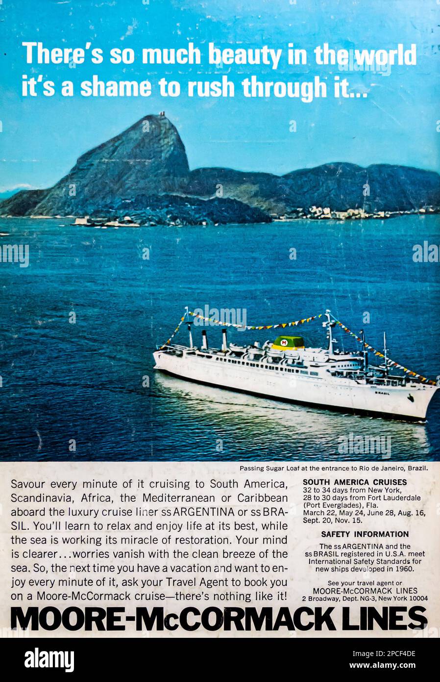 Moore-McCormack Lines Cruises annonce dans un magazine NatGeo Mars 1968 Banque D'Images