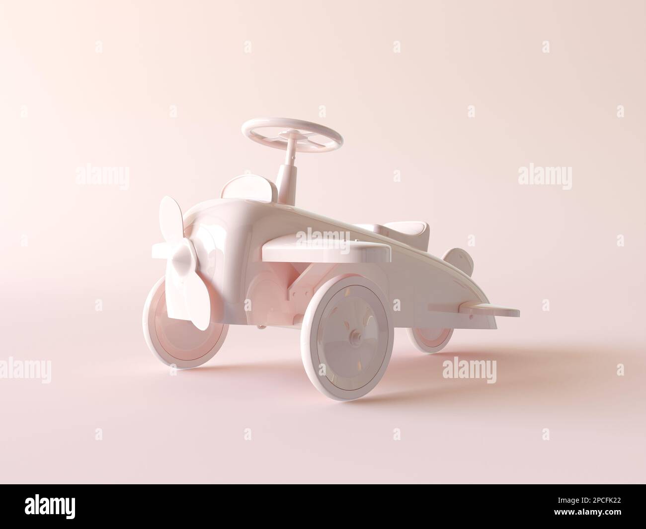 Voiture miniature d'époque pour enfants dans des tons pastel monochromes. Voiture beige rétro isolée sur fond clair. Voiture mécanique design. Banque D'Images