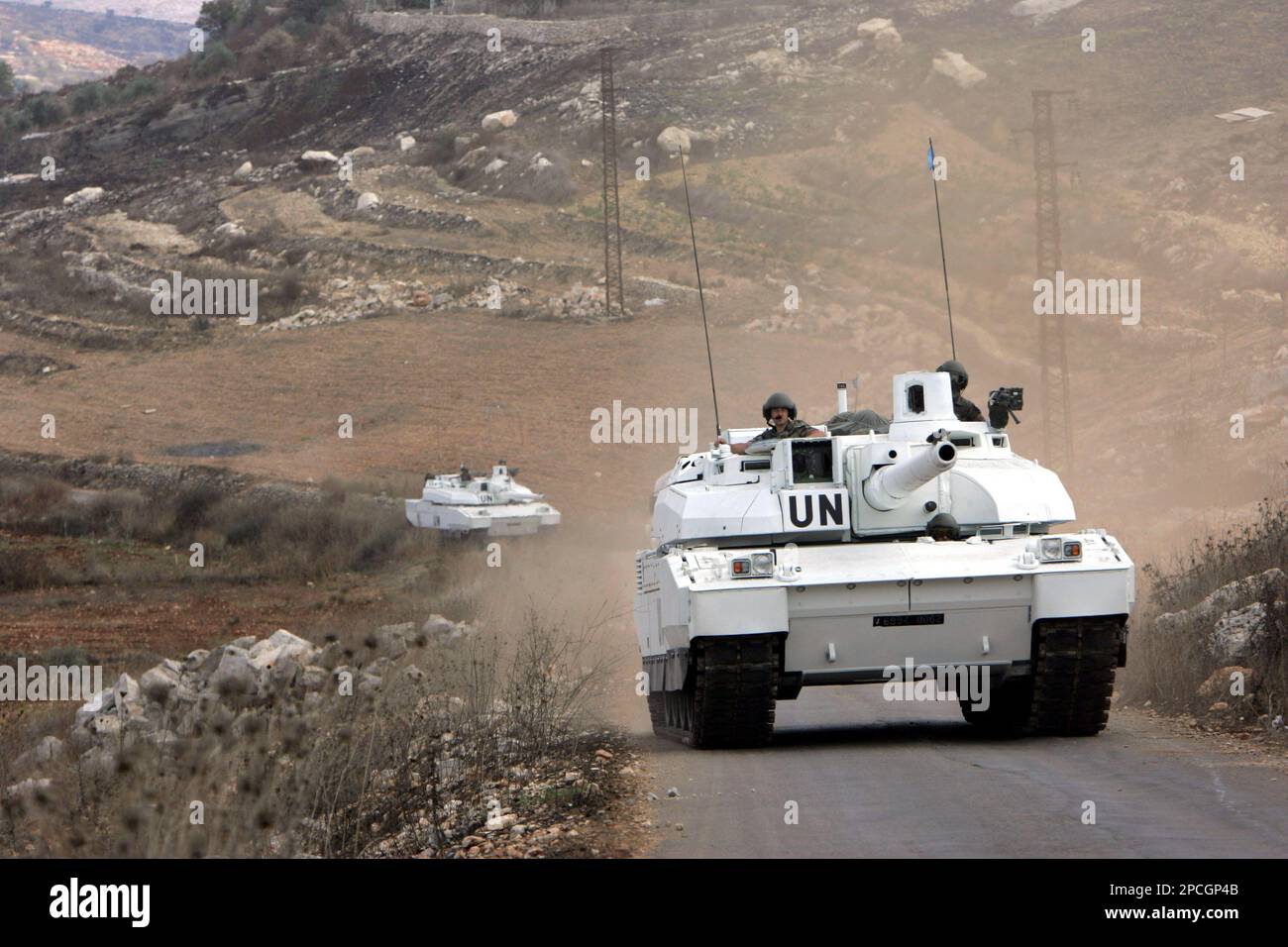 French U.N. peacekeepers drive their Leclerc tanks from their base in ...