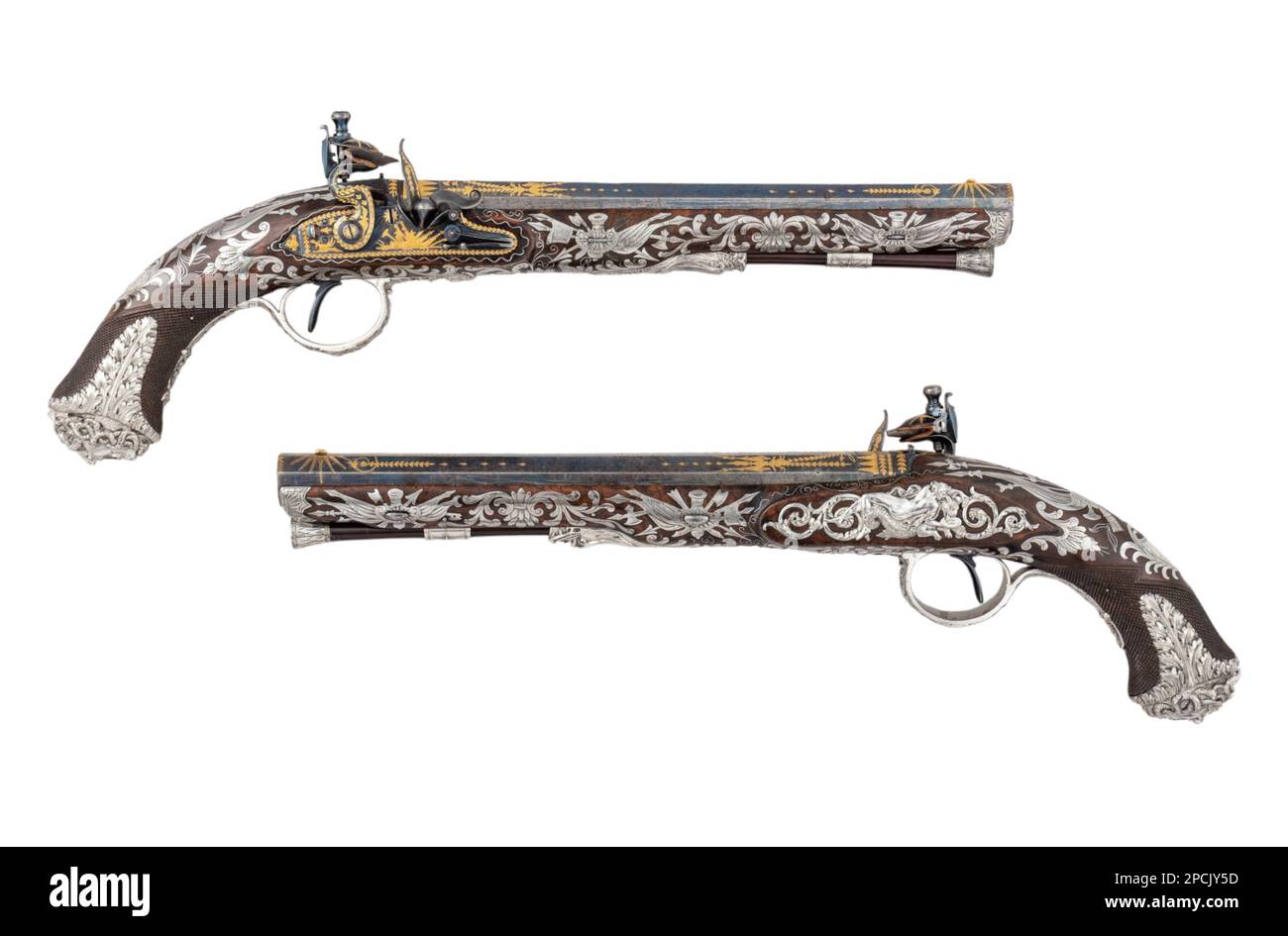 Paire de pistolets Flintlock 1800s Banque D'Images