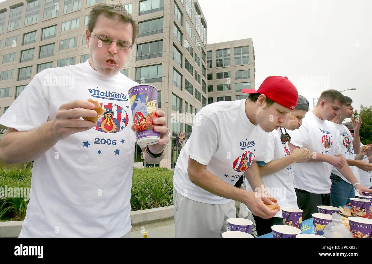 Jed Donahue, left, from Huntington Beach, Calif., Eric Denmark, center, from Seattle, and Ron