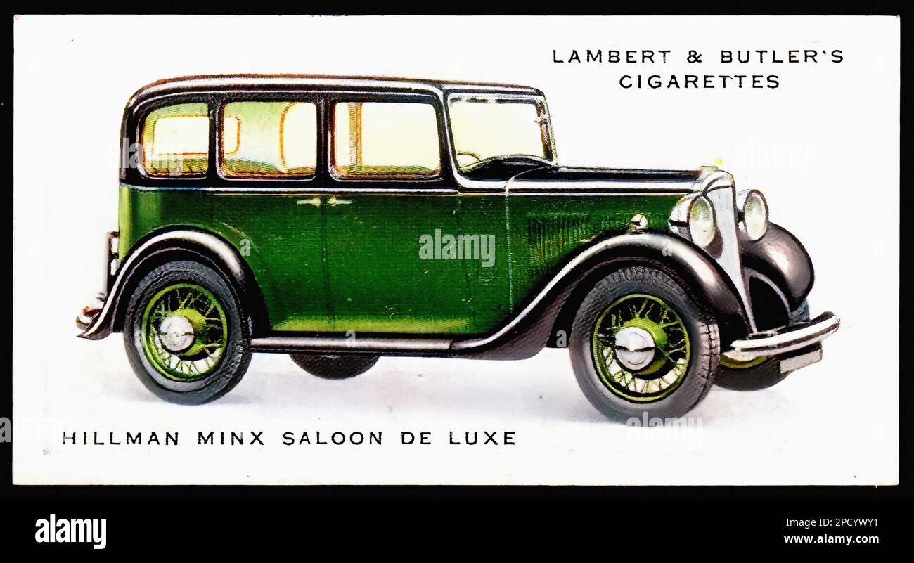 Hillman Minx Motor car 1934 - carte de voiture ancienne à cigarettes Banque D'Images