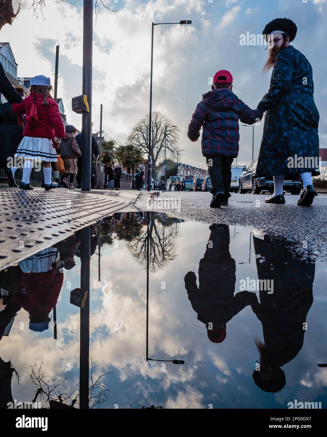 Réflexion de Purim à Londres. Banque D'Images