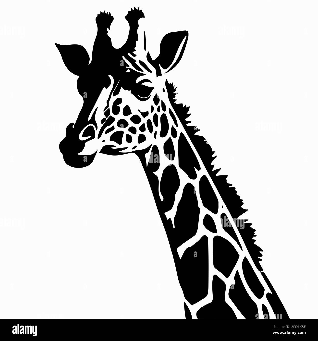 Silhouette de tête et de cou girafe noire sur fond blanc. Vecteur animal africain, concept pour safari savane, tatouage design, icône isolée avec g Banque D'Images