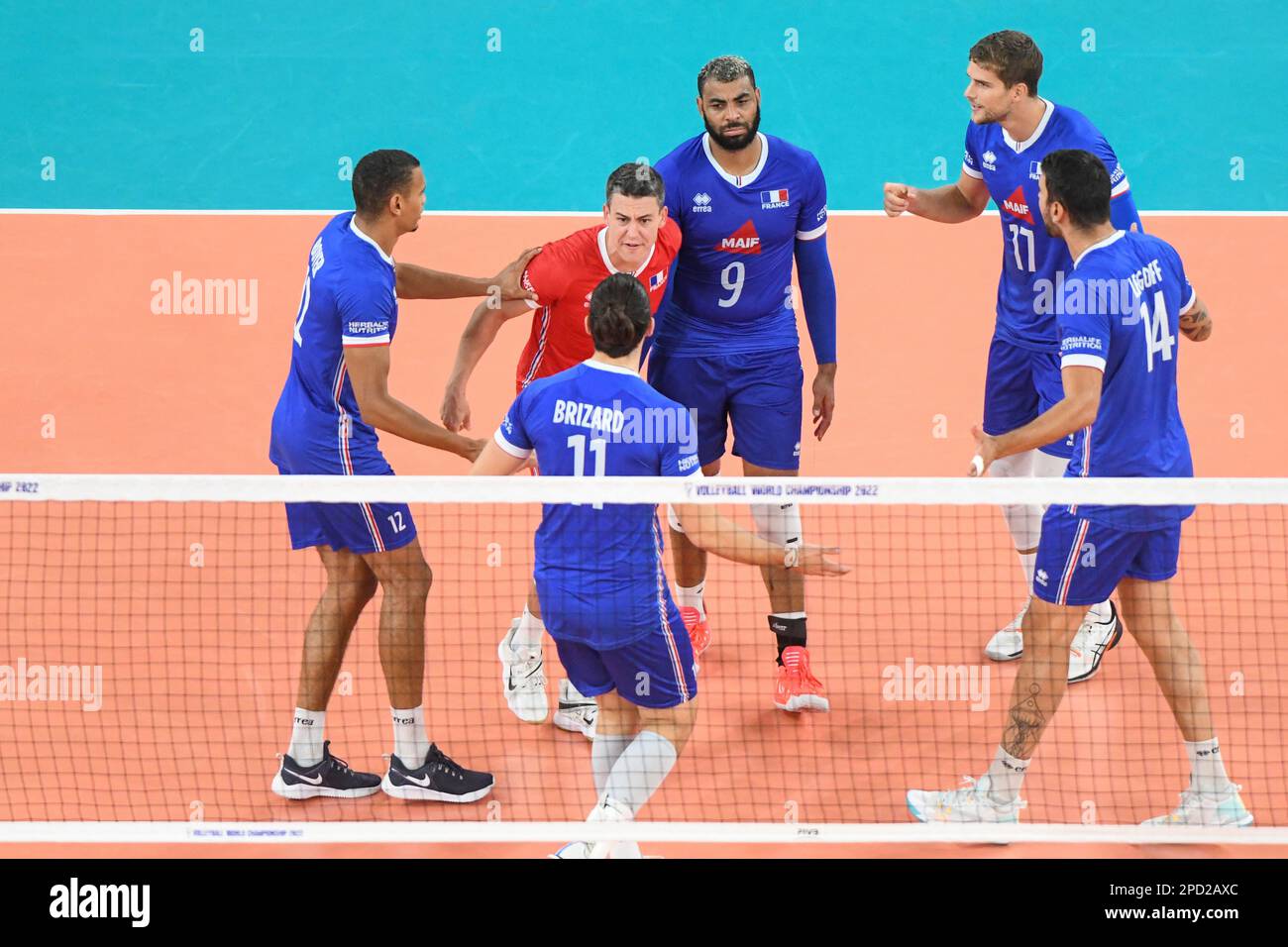 France équipe de volley célébrer un point contre l'Italie . Championnat