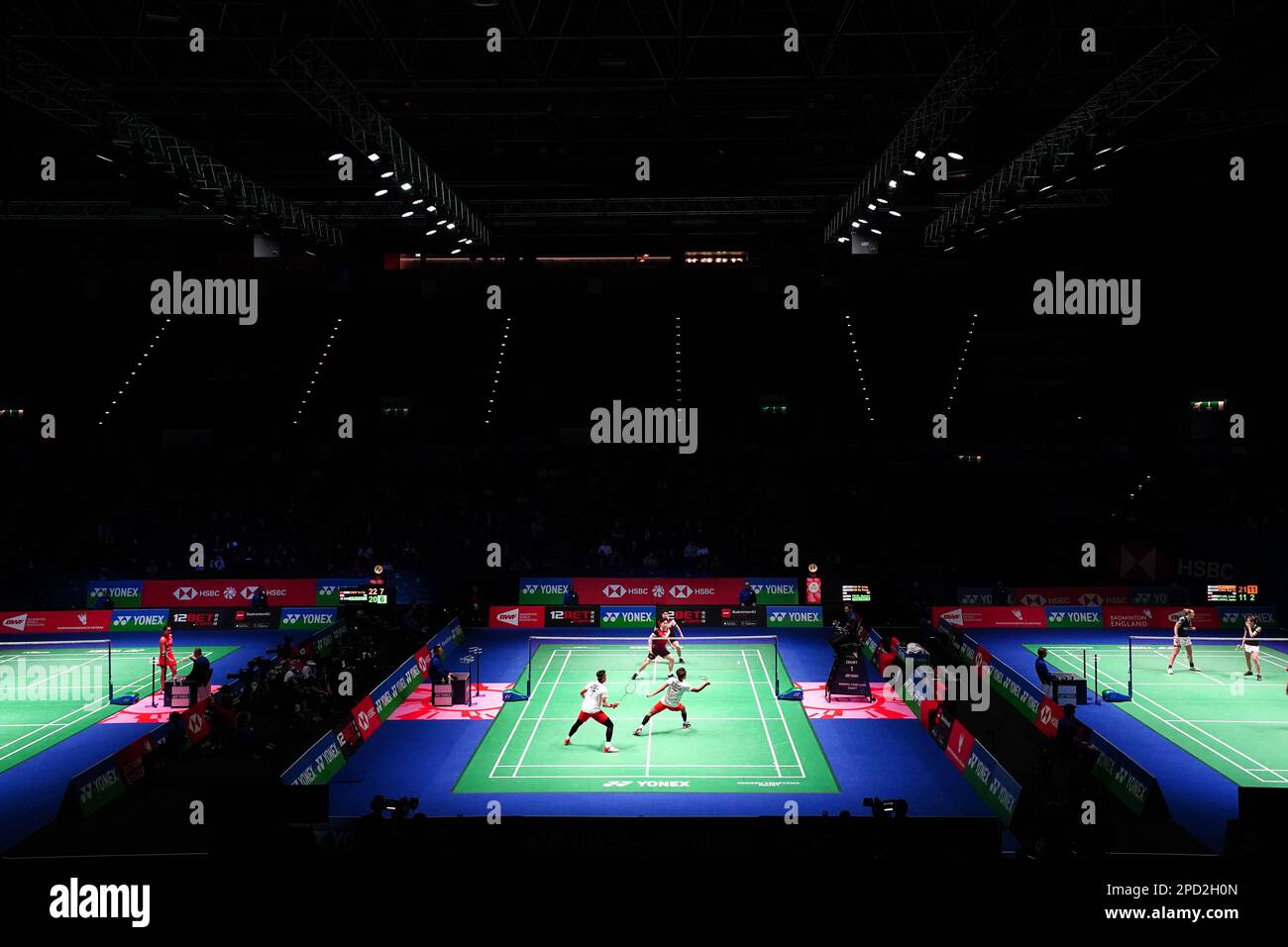 Une vue générale du jeu pendant le premier jour des Championnats de badminton YONEX All England Open à l'Utilita Arena Birmingham. Date de la photo: Mardi 14 mars 2023. Banque D'Images