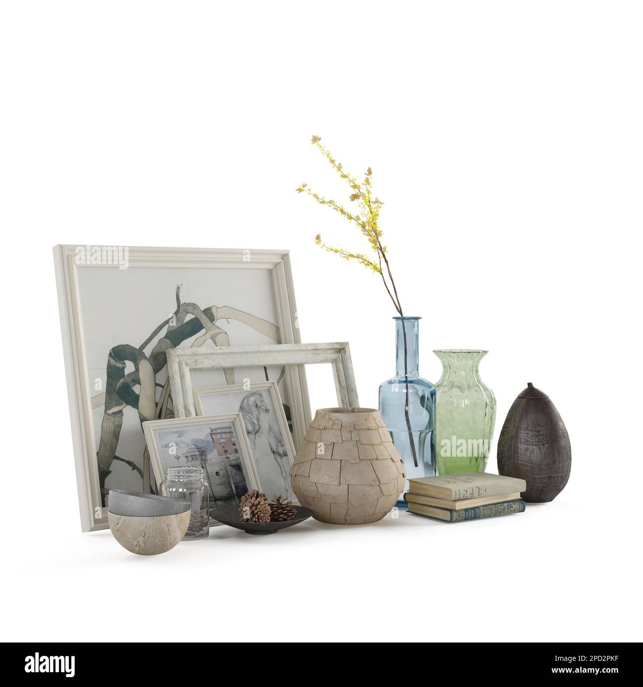 Regroupement de vases, photos, fleurs rendu 3D Banque D'Images