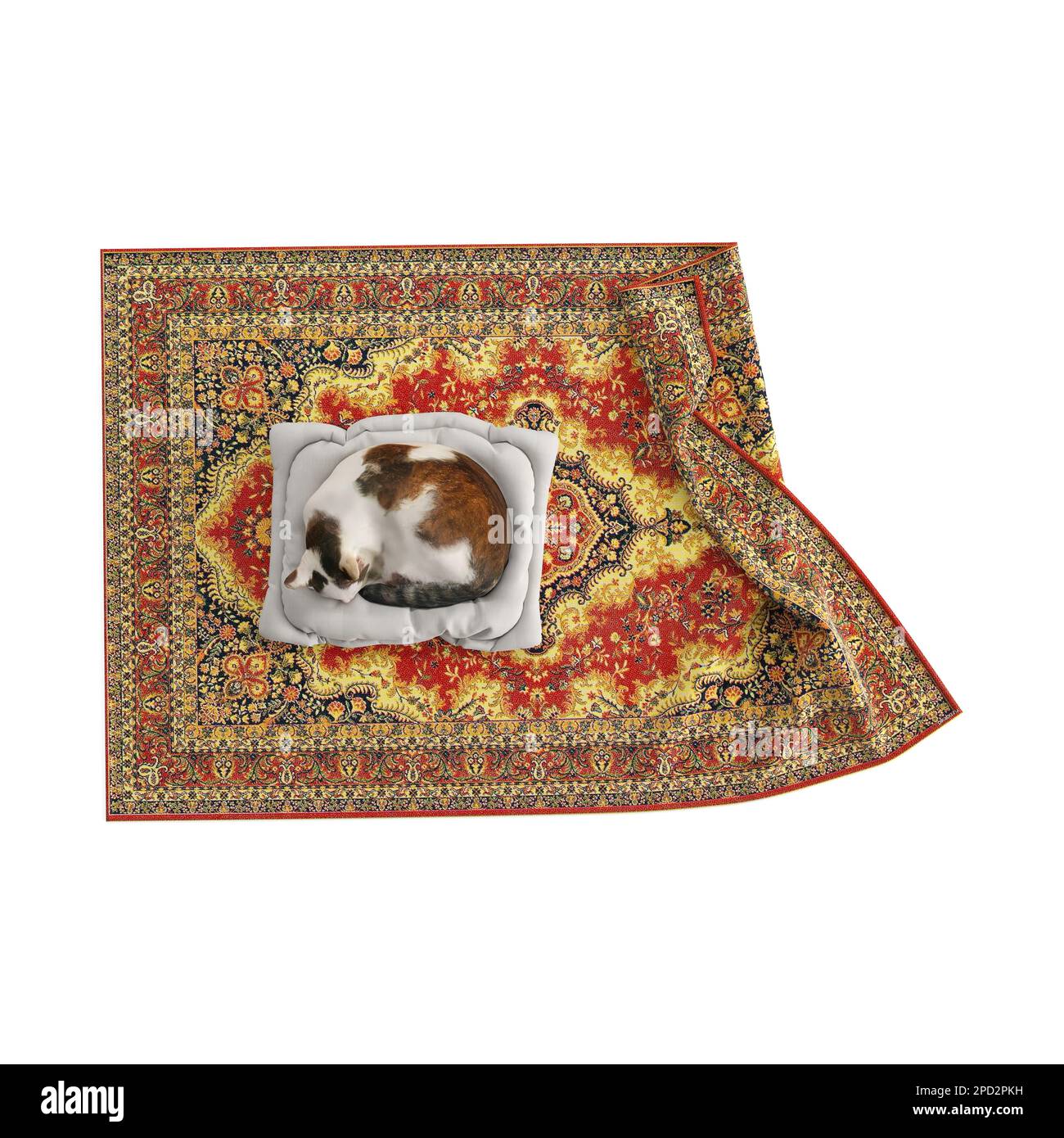 Le petit chat se détend sur l'image rendue du tapis 3D Banque D'Images