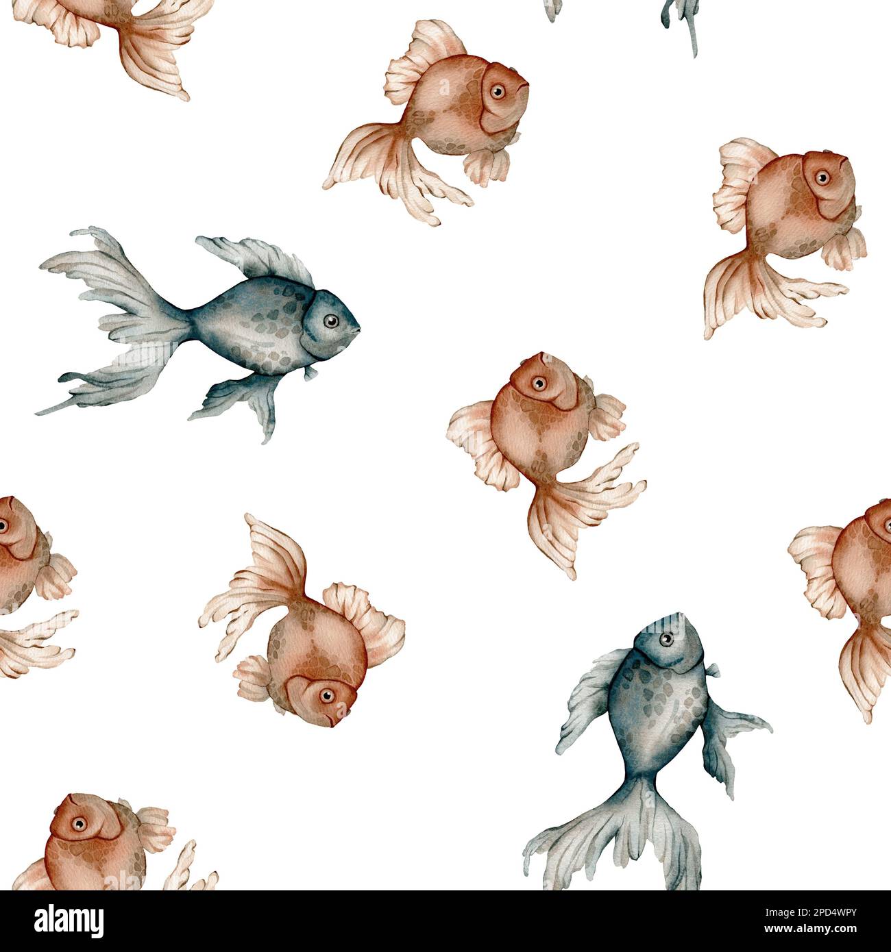 Motif sans couture avec poisson aquarelle. Motif de coquillage peint à la main. Fond marin vintage aquarelle. Illustration originale dessinée à la main. Marine Banque D'Images