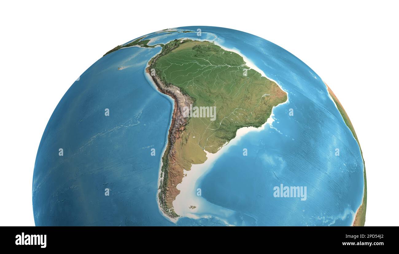 Vue satellite haute résolution de la planète Terre, axée sur l'Amérique du Sud, la forêt amazonienne, la Cordillère des Andes - éléments fournis par la NASA Banque D'Images