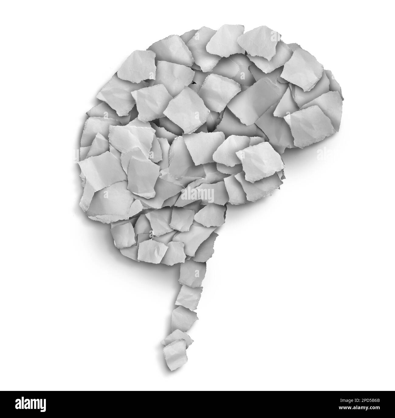 La psychologie humaine et la thérapie de psychiatrie comme concept médical de santé mentale avec le papier déchiré organisé comme dépression ou l'anxiété comme obsessionnel-compulsif Banque D'Images