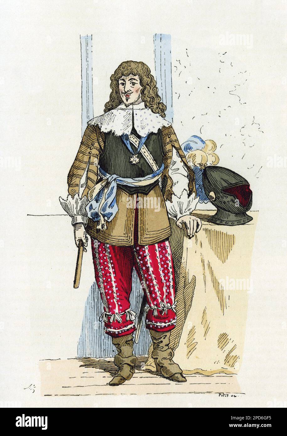 Portrait de Gaston d'Orléans (1608-1660), deuxième fils d'Henri IV (1553-1610), chef des armes sous la régne de Louis XIII (1601-1643). Gravure en couleurs d'apres un dessin de petit, dans 'la France et les francais a travers les siecless' par Augustin Challamel,Paris 1882. Banque D'Images