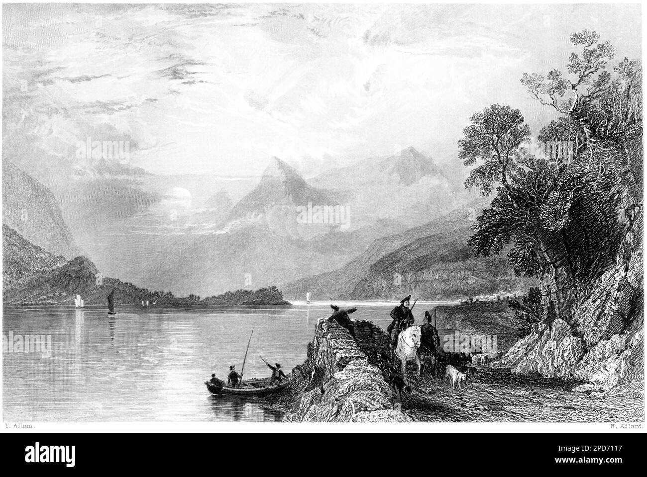 Une gravure du Loch Leven de Ballahuish (Ballachulish) Ferry, Argyllshire (Écosse), Royaume-Uni, numérisée à haute résolution à partir d'un livre imprimé en 1840. Banque D'Images