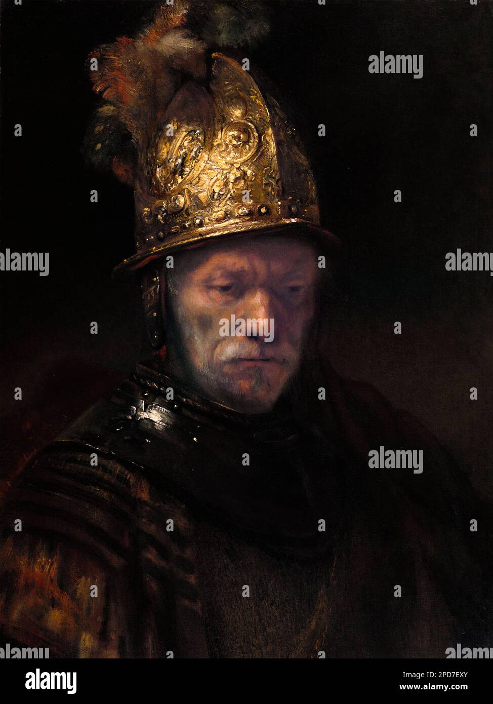 L'Homme au casque d'Or par le cercle de Rembrandt van Rijn (1606-1669), huile sur toile, vers 1650 Banque D'Images