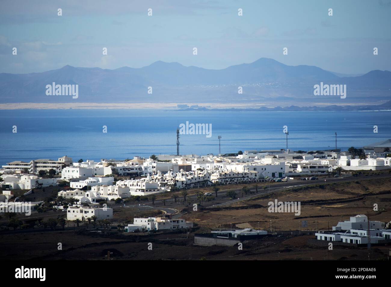Vue vers fuertaventura sur tias Lanzarote, îles Canaries, Espagne Banque D'Images