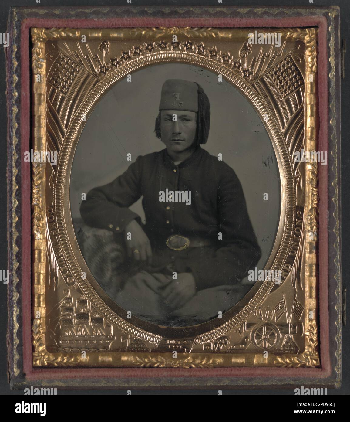 Soldat non identifié de la Compagnie F, 34th Ohio Infantry Regiment ou Piatt's Zouaves. Liljenquist Family Collection of civil War Photographs , NewsetLilj02, pp/liljunion. États-Unis, Army, Ohio Infantry Regiment, 34th (1861-1865), People, 1860-1870, soldats, Union, 1860-1870, Zouaves, 1860-1870, uniformes militaires, Union, 1860-1870, États-Unis, Histoire, Guerre civile, 1861-1865, personnel militaire, Union. Banque D'Images