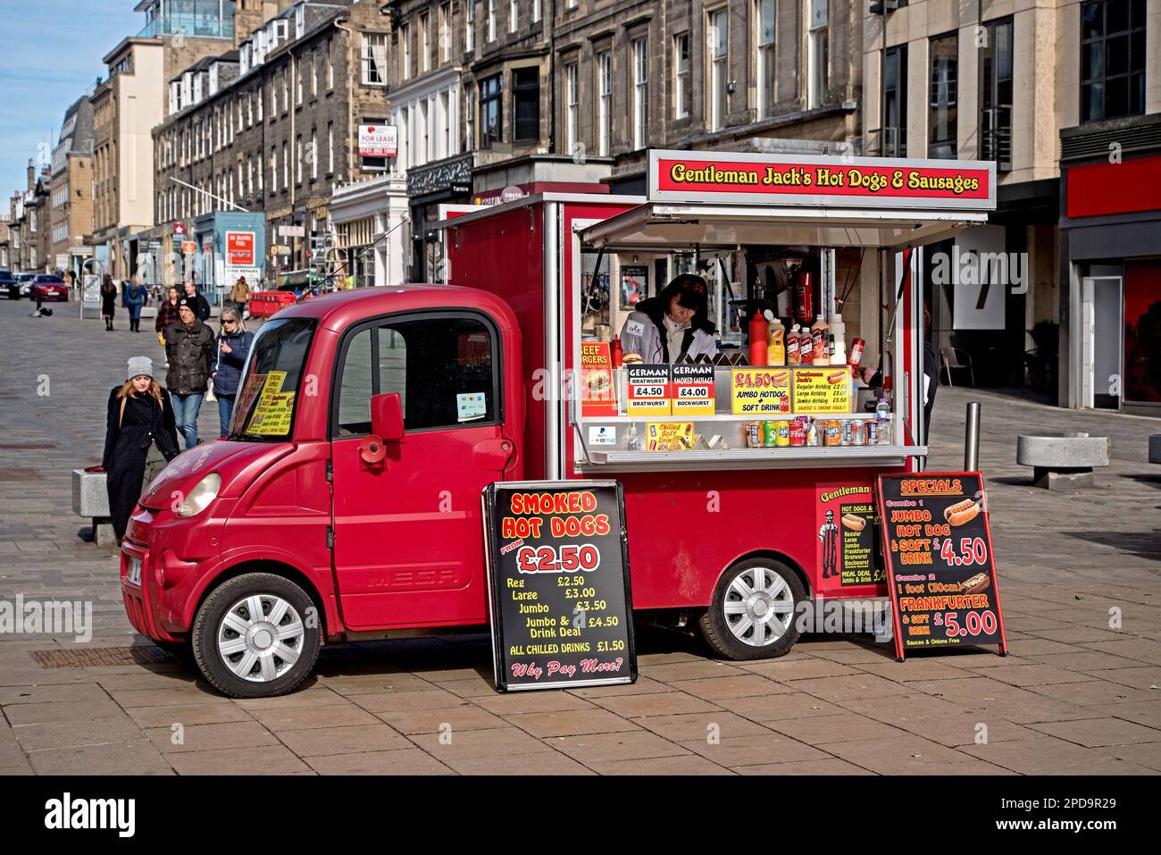 Gentleman Jack's Hot Dogs & saucisses, restaurant rapide sur Princes Street, Édimbourg, Écosse, Royaume-Uni. Banque D'Images