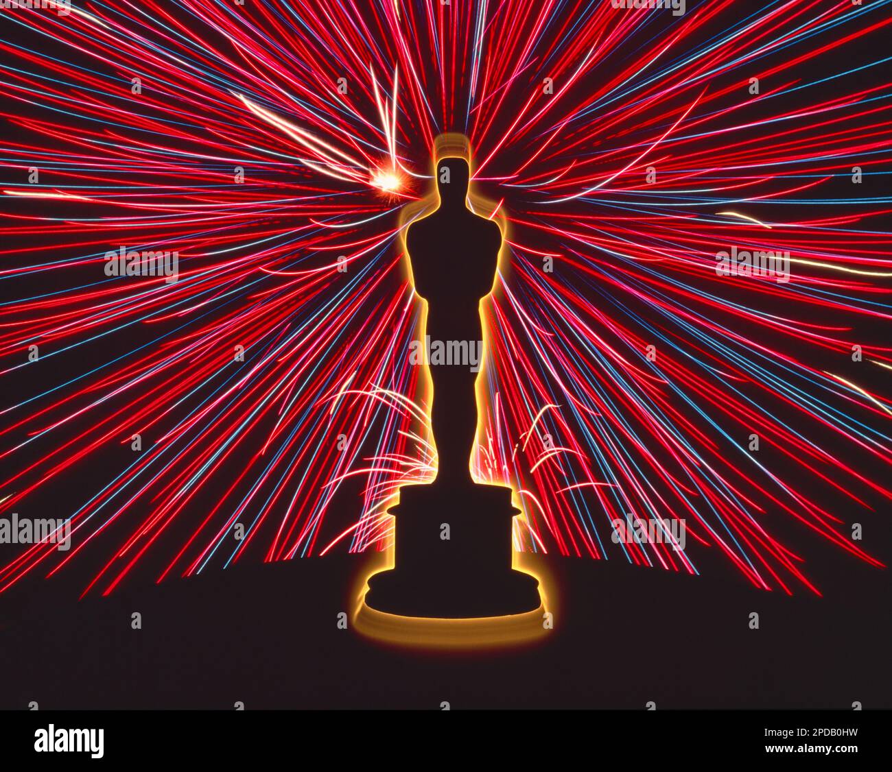 Image générée par ordinateur d'un Oscar Award sur fond de couleur occupée Banque D'Images