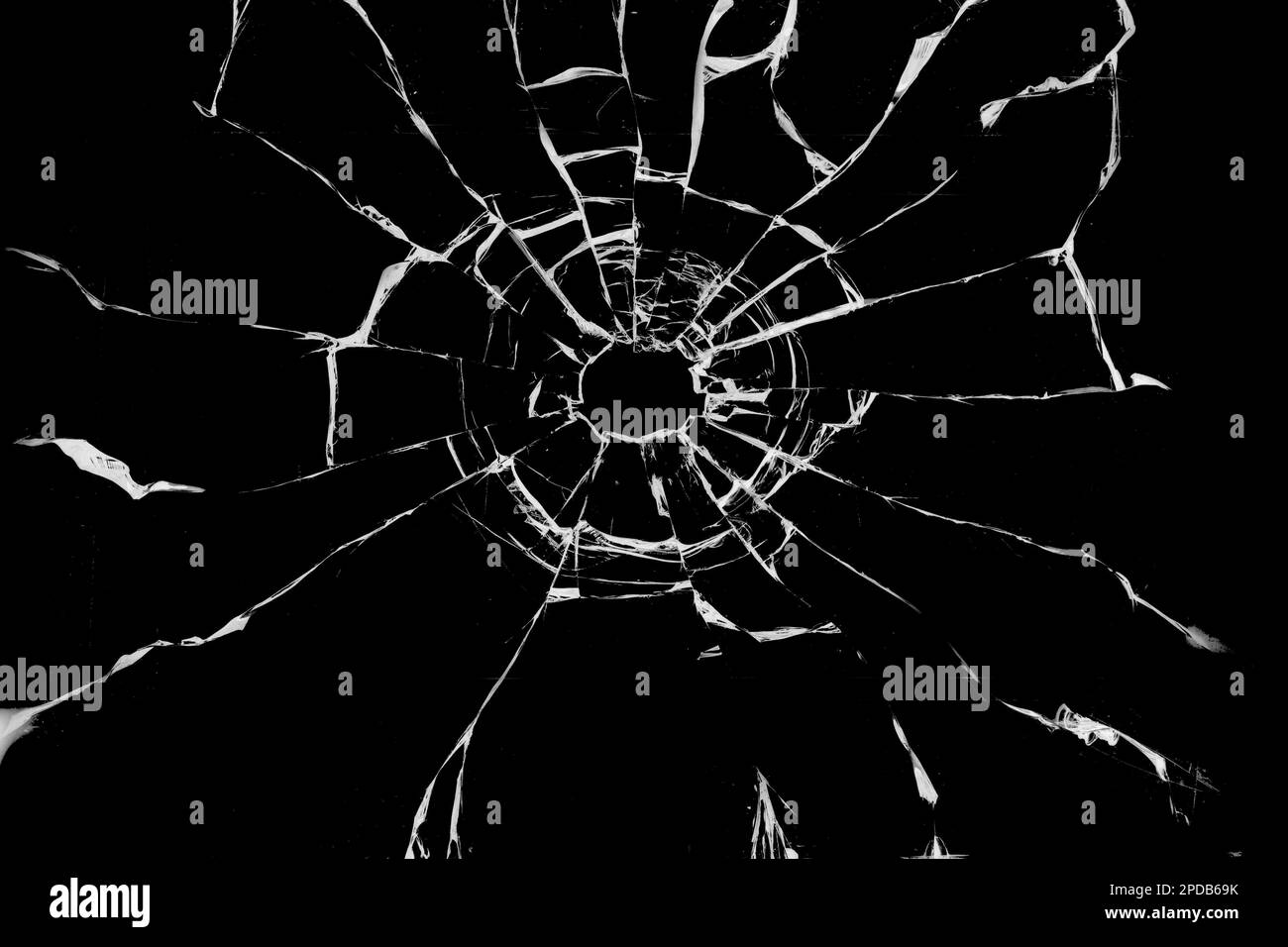 Trou cassé sur fond noir de verre Banque D'Images