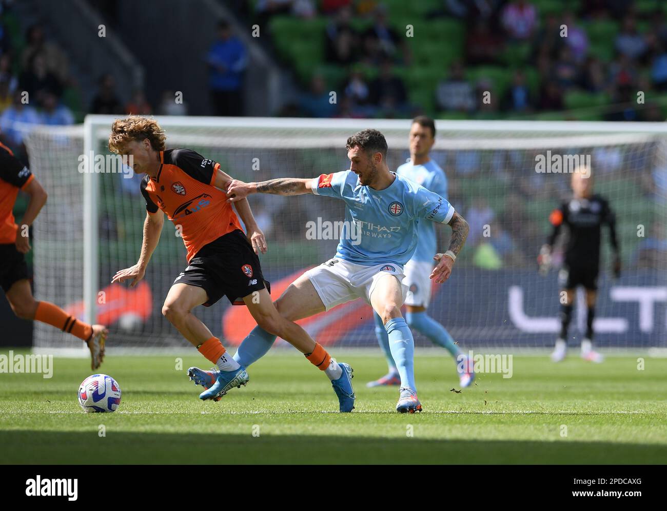 MELBOURNE, AUSTRALIE. 12 mars 2023. Melbourne City / Brisbane Roar. Aiden O'Neill a marqué deux fois contre le rugissement de Brisbane lors de leur affrontement à Melbourne Banque D'Images