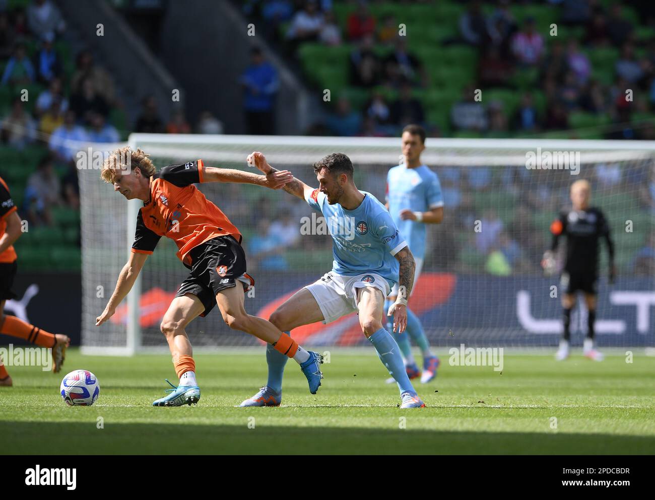 MELBOURNE, AUSTRALIE. 12 mars 2023. Melbourne City / Brisbane Roar. Aiden O'Neill a marqué deux fois contre le rugissement de Brisbane lors de leur affrontement à Melbourne Banque D'Images
