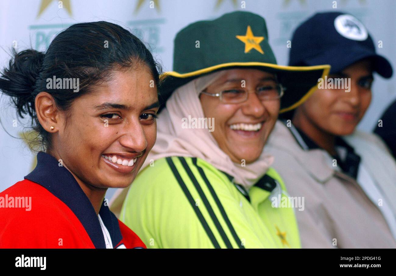 Sana Raj Captain of India's women cricket team Mithali Raj, left, gestures with ...