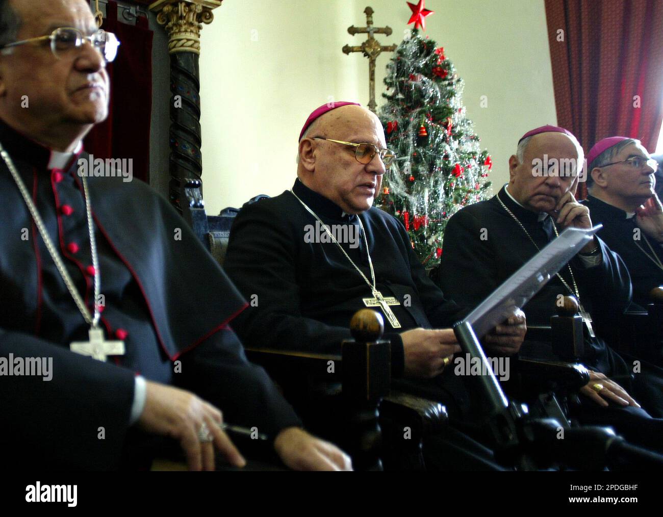 The Latin Patriarch of Jerusalem Michel Sabbah, centre, the top Roman