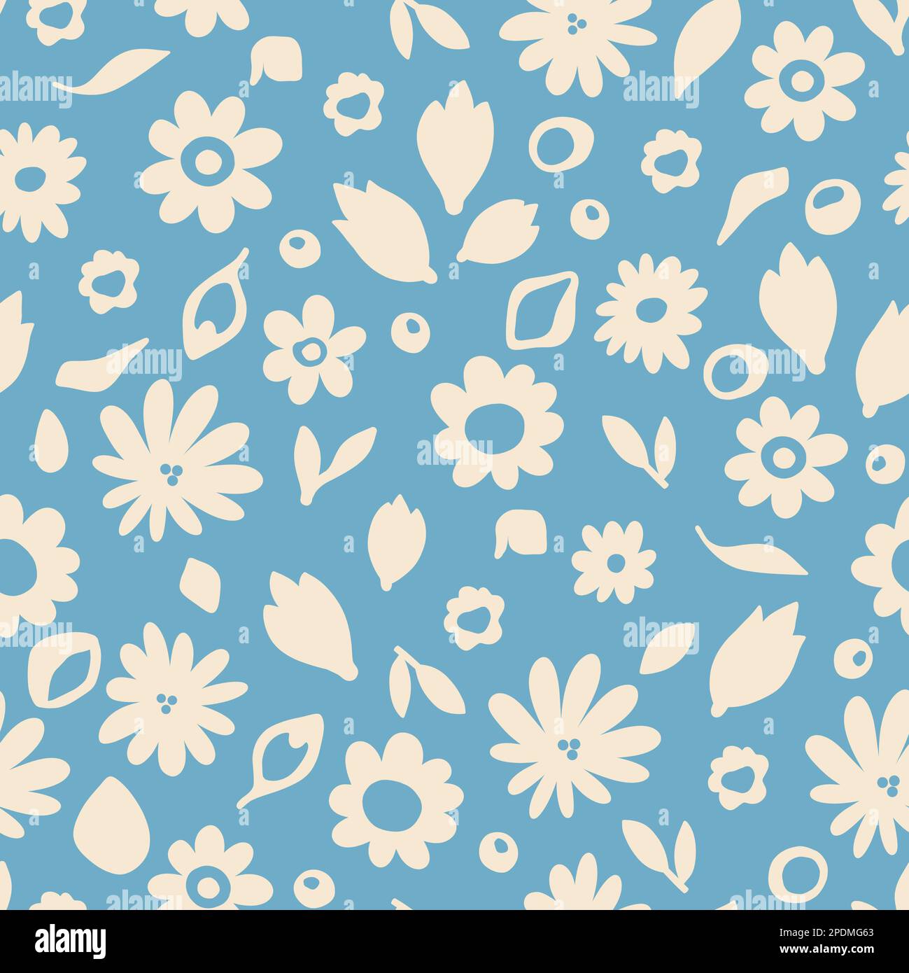 Motif botanique sans couture. Fleurs blanches griboulées sur fond bleu. Joli motif fleuri sur toute la surface pour un imprimé vestimentaire Banque D'Images
