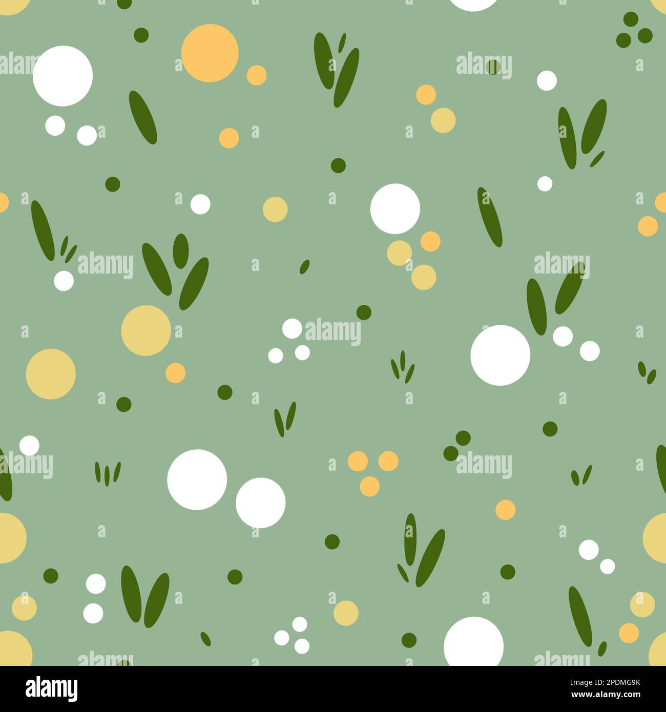 Fleurs et feuilles abstraites sans coutures. Fond vert floral géométrique. Imprimé printemps sur toute la surface avec pois Banque D'Images
