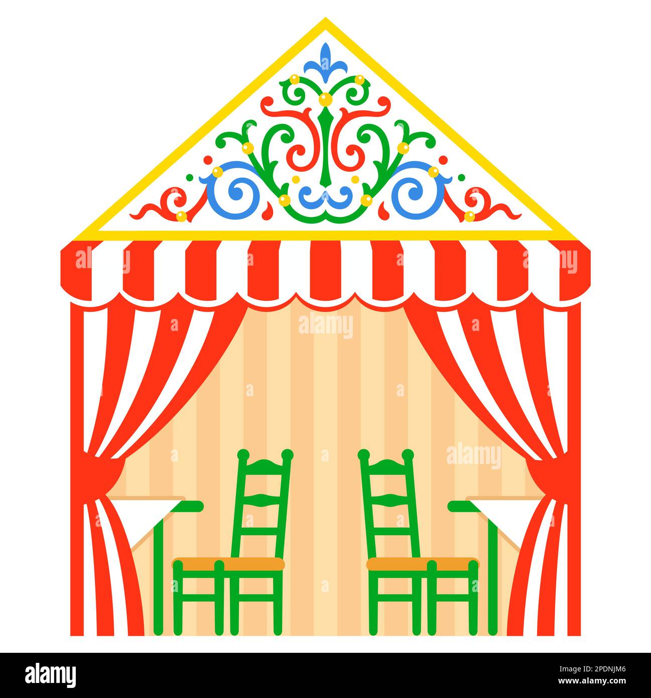 Caseta, tente traditionnelle de la Feria de Séville (Foire de Séville) en Espagne. Illustration de clip art vectoriel de dessin animé plat. Illustration de Vecteur