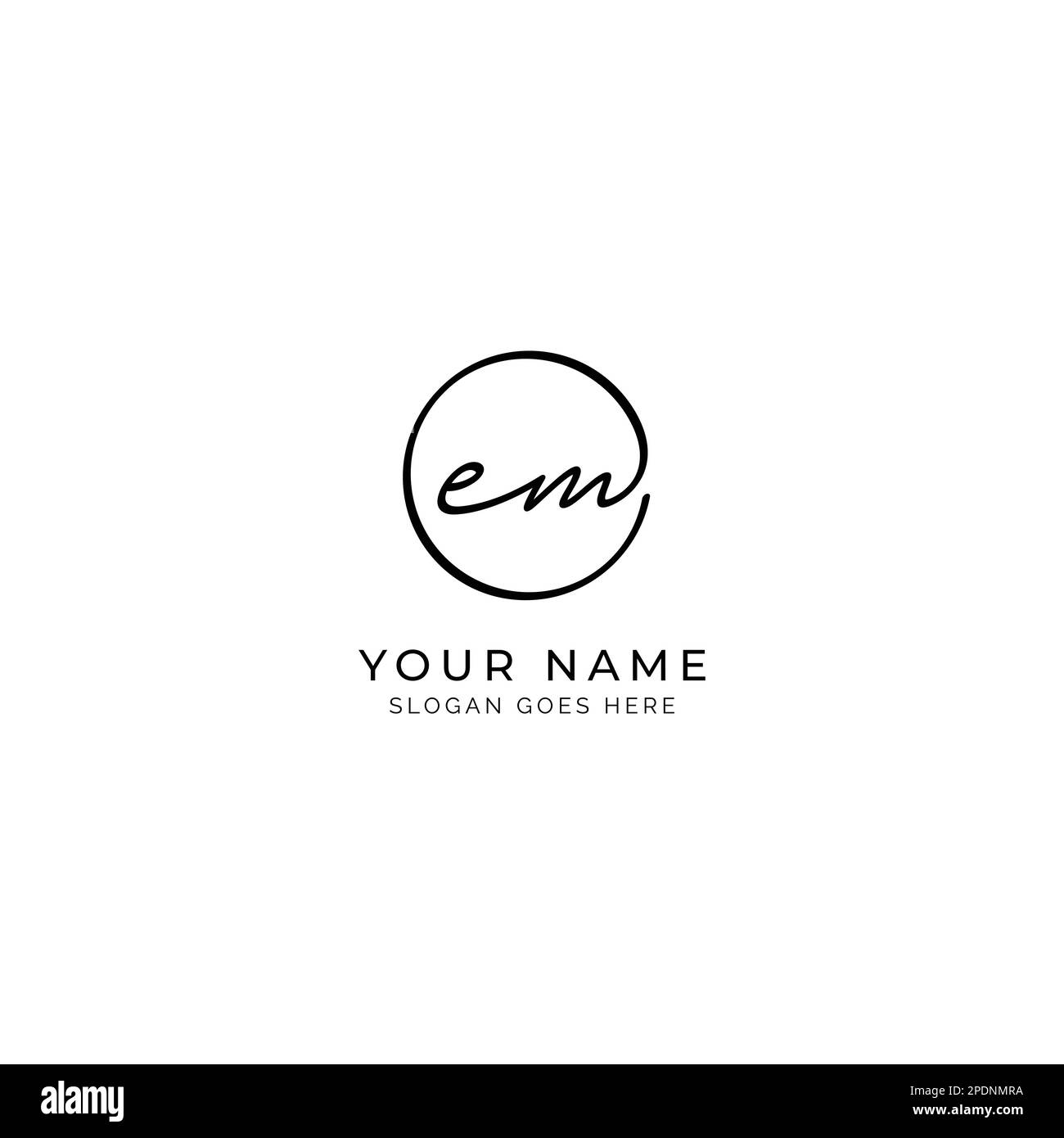E, M, EM lettre initiale manuscrite et logo vectoriel de signature. Modèle d'entreprise en dessin au trait de forme ronde Illustration de Vecteur