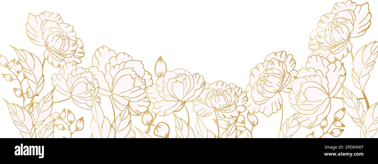 Une belle branche en fleurs, richement décorée avec des fleurs, des bourgeons et des feuilles. Dessin à la main. Illustration de Vecteur