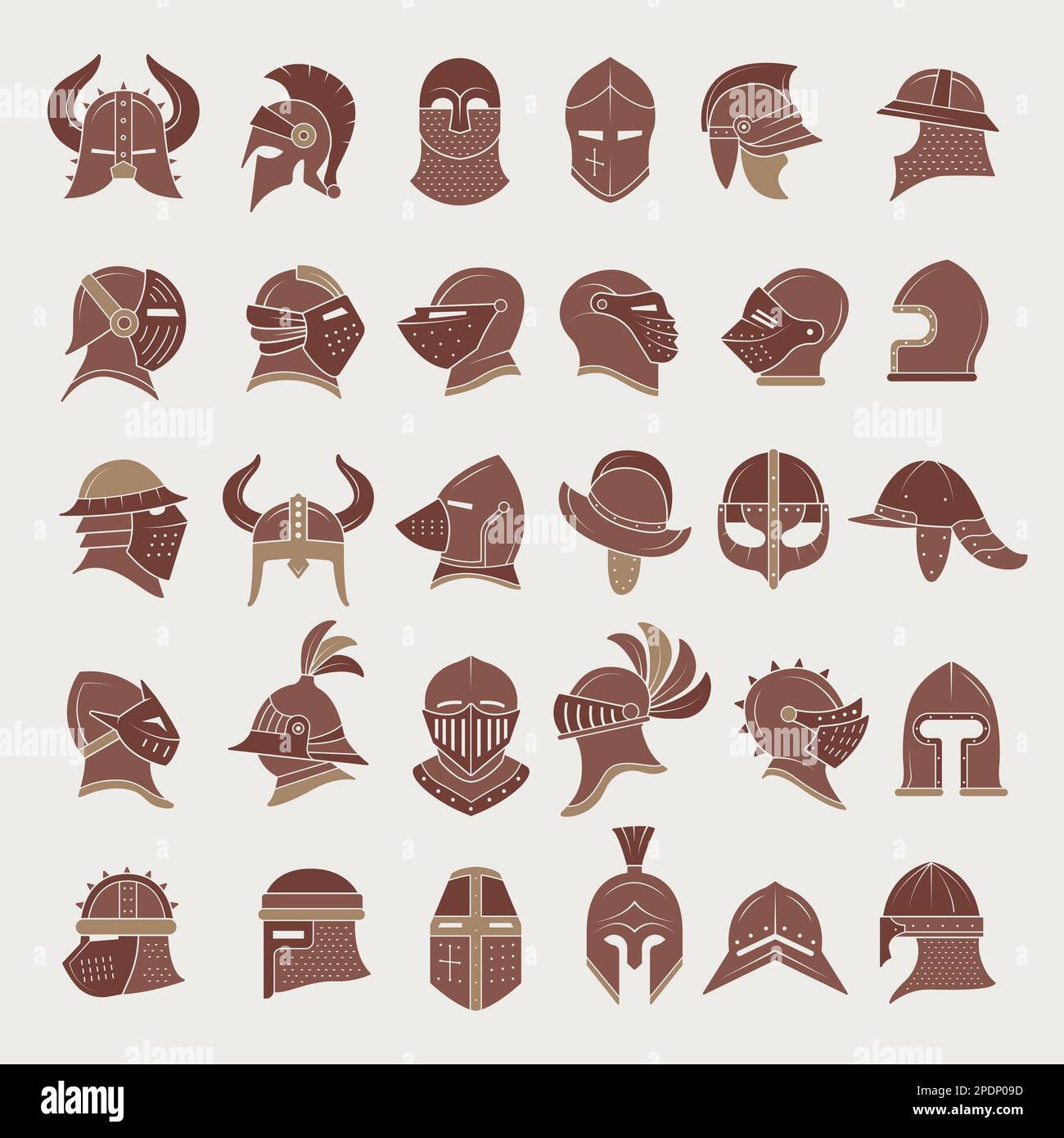Casques médiévaux. Protection de la tête pour les guerriers anciens ensemble d'illustrations vectorielles récentes Illustration de Vecteur