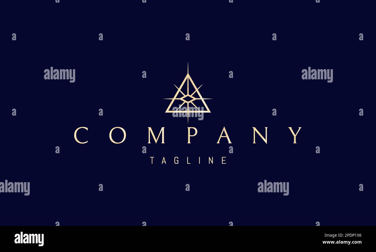 Logo vectoriel doré sur lequel figure une image abstraite d'un œil brillant dans un triangle. Illustration de Vecteur