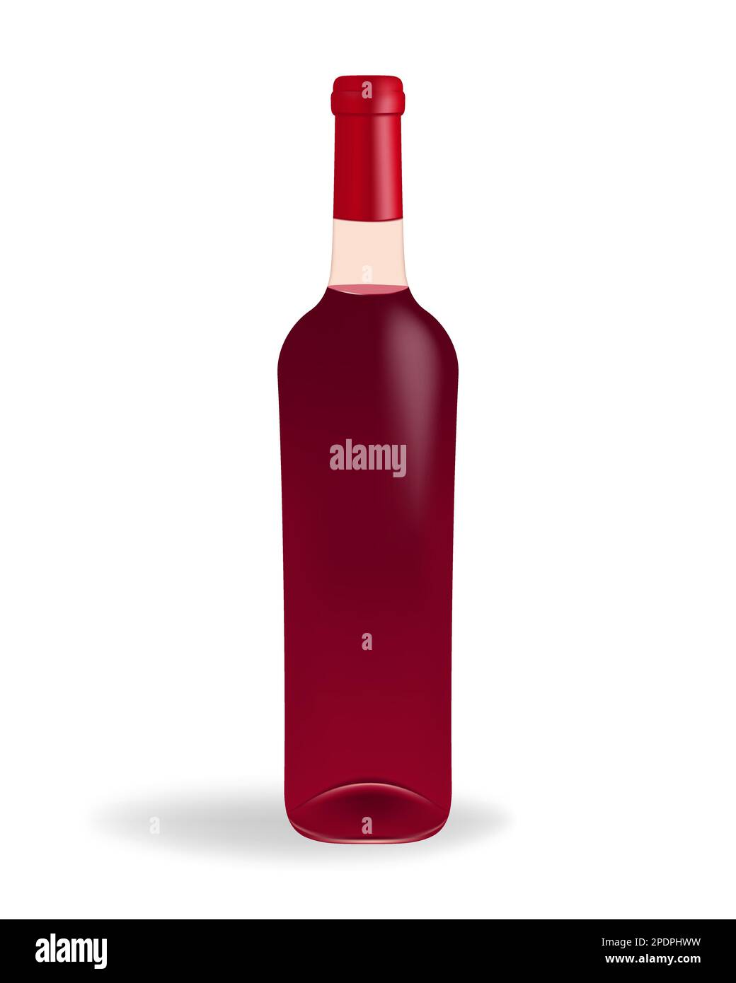 Bouteille de verre remplie de vin rouge sur un fond blanc propre. Parfait pour les vins, les menus, ou tout projet lié au vin, aux boissons, aux célébrations, a Illustration de Vecteur