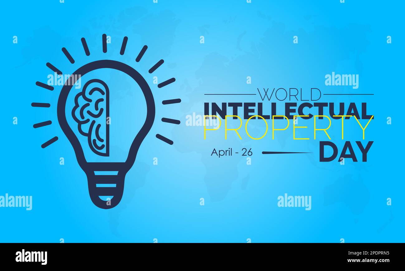 Journée mondiale de la propriété intellectuelle. concept de reconnaissance de droit de brevet bannière ou modèle de couleur noire et jaune avec fond bleu. Observé en avril Illustration de Vecteur