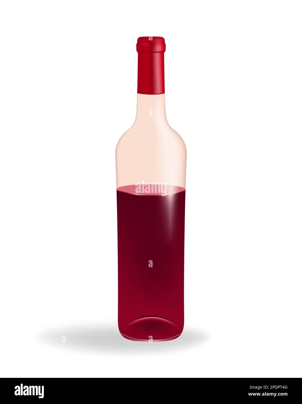 Bouteille de verre à moitié remplie de vin rouge isolée sur fond blanc. Parfait pour les vins, les menus ou tout projet lié au vin, aux boissons, à la fête Illustration de Vecteur