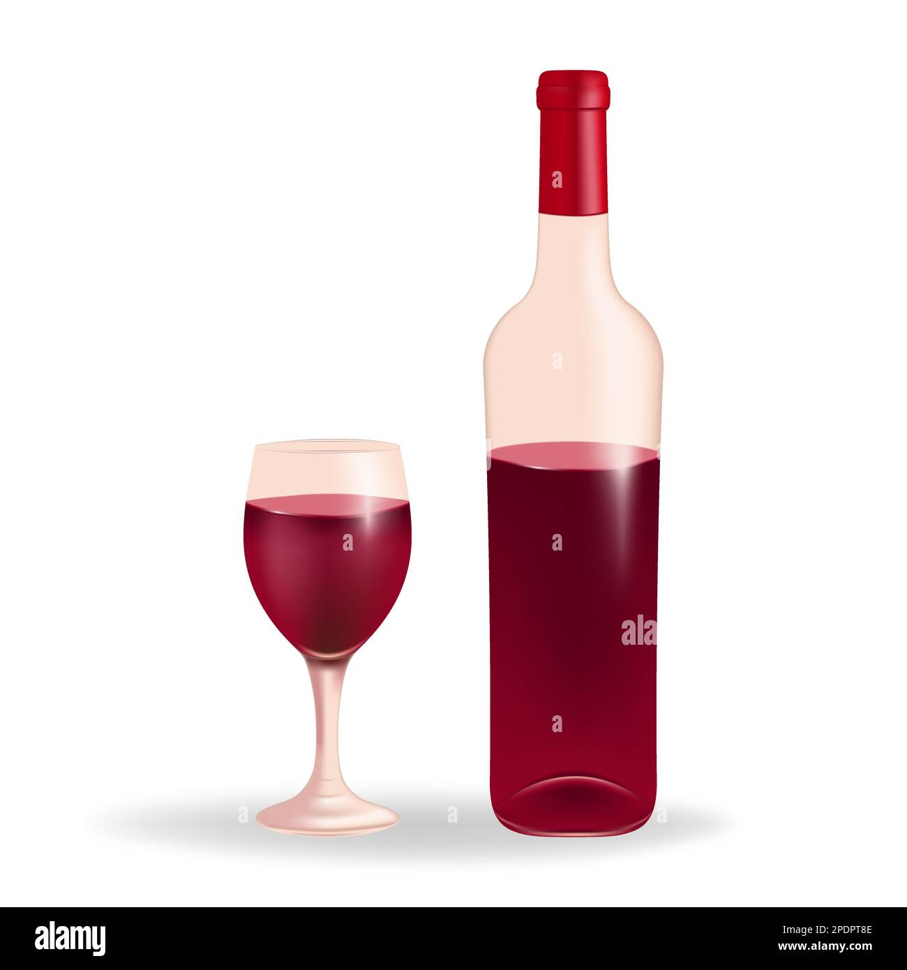 Verre de vin rempli de vin rouge, accompagné d'une bouteille de vin, sur fond blanc. Parfait pour les vins, les menus, ou tout projet lié au vin, bever Illustration de Vecteur