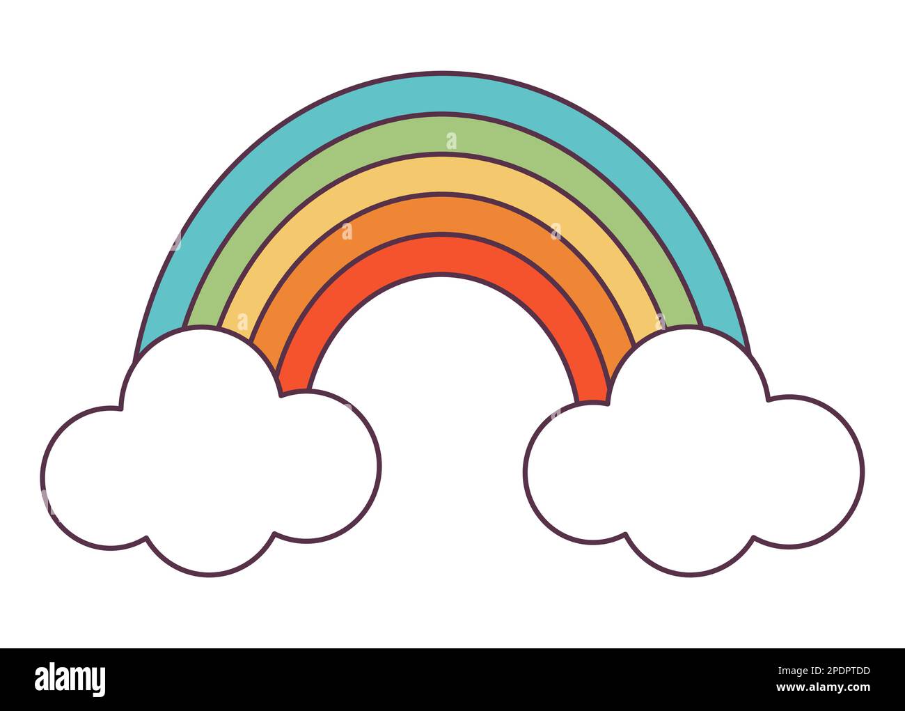 Retro 70s Groovy hippie sticker arc-en-ciel. Élément de dessin animé psychédélique - illustration funky dans le style hippy vintage. Illustration vectorielle plate pour bannière Illustration de Vecteur