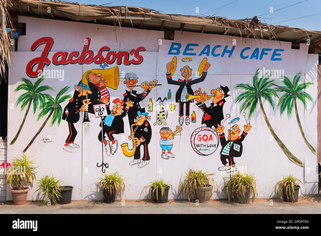 Jackson's Beach café fresque Candolim Goa India Banque D'Images