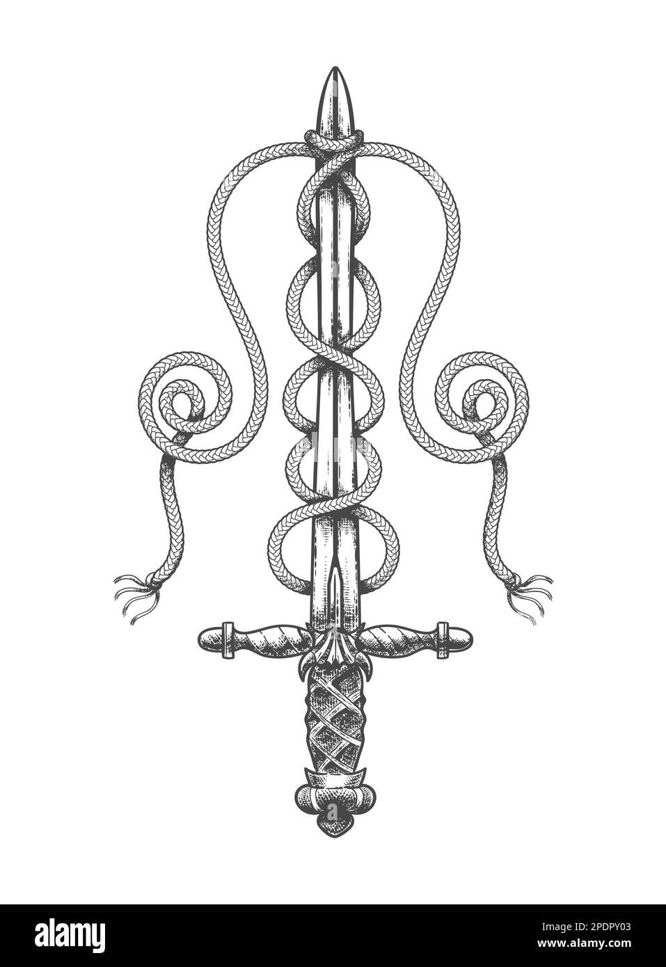 Tatouage de l'épée montante en cordes moral symbole isolé sur blanc. Illustration vectorielle. Illustration de Vecteur