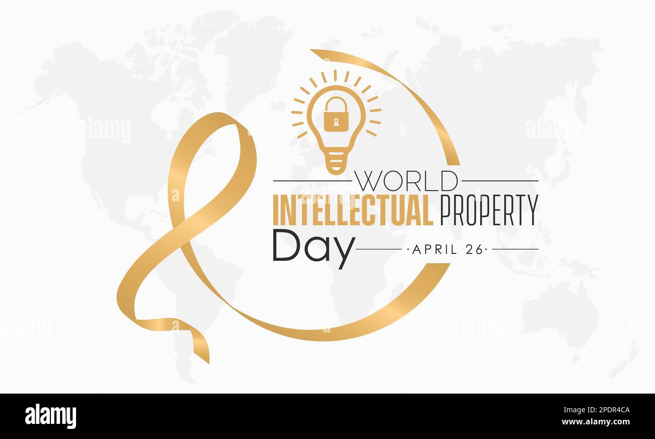 Journée mondiale de la propriété intellectuelle. bannière de sensibilisation au ruban cercle droit verni ou modèle de couleur orange et noire en arrière-plan blanc avec sésuri Illustration de Vecteur