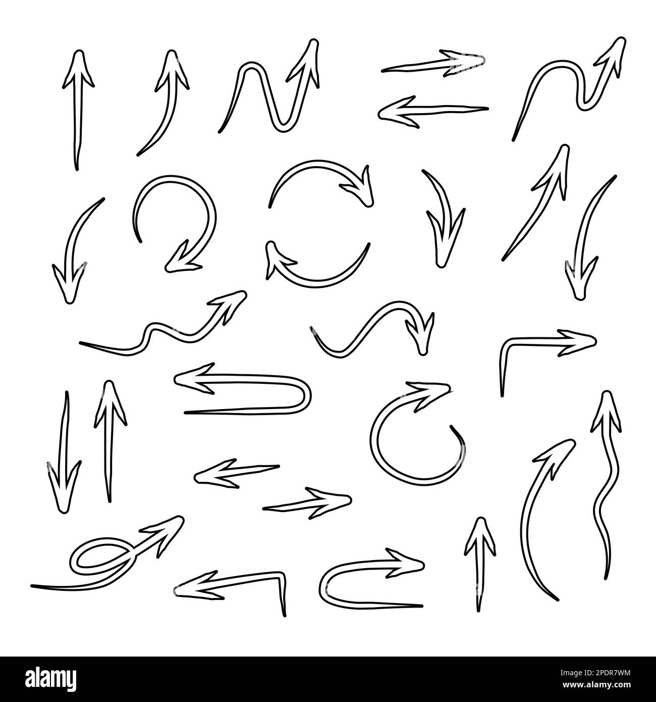 Ensemble d'icônes de vecteur de flèche dessinées à la main. dessin de la flèche pour le plan d'affaires et l'éducation. Flèches vectorielles Illustration de Vecteur