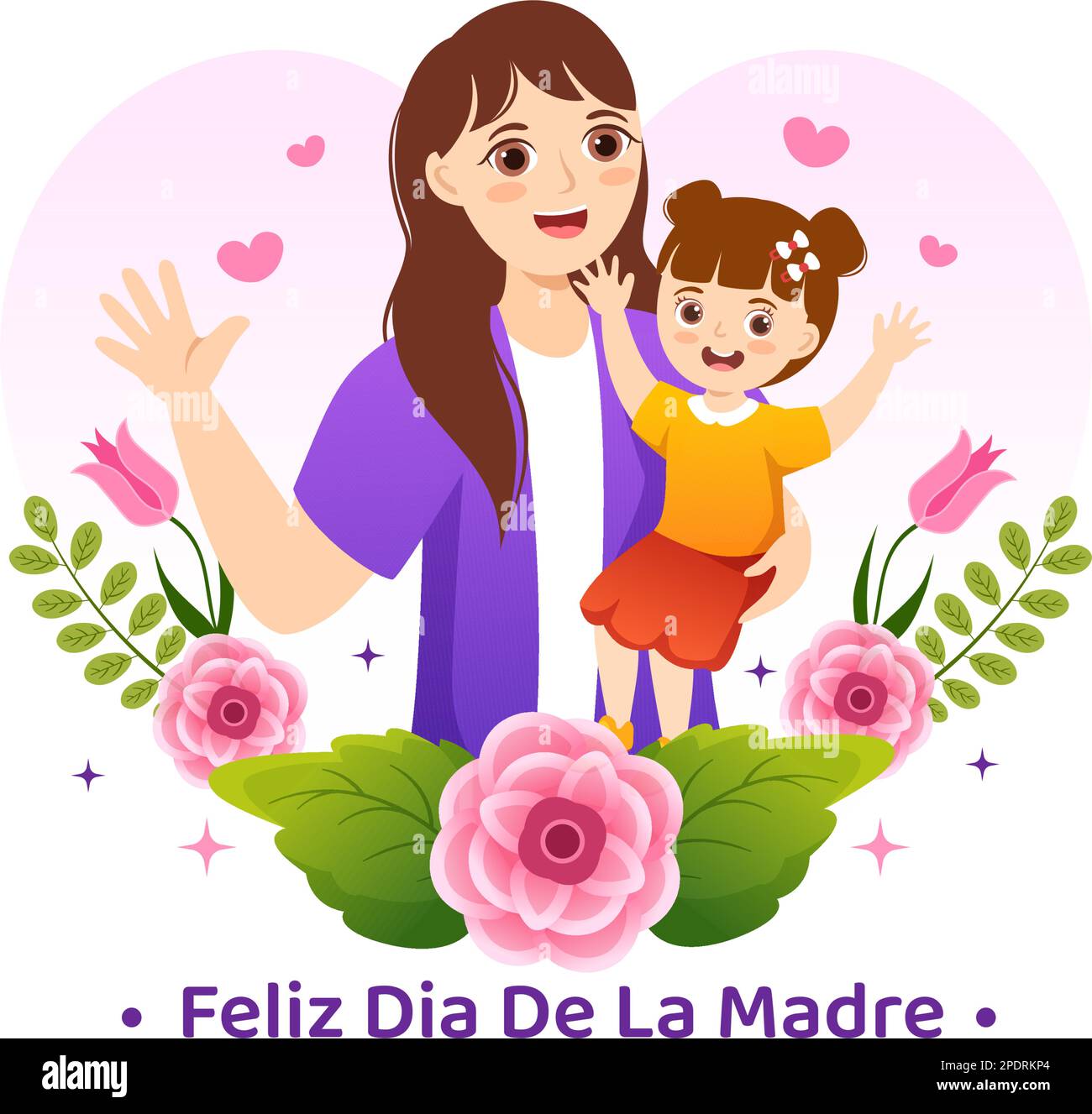 Feliz Día de la Madre Illustration avec célébrer la fête des mères heureux et les enfants mignon en dessin animé à la main pour bannière Web ou modèles de page d'arrivée Illustration de Vecteur