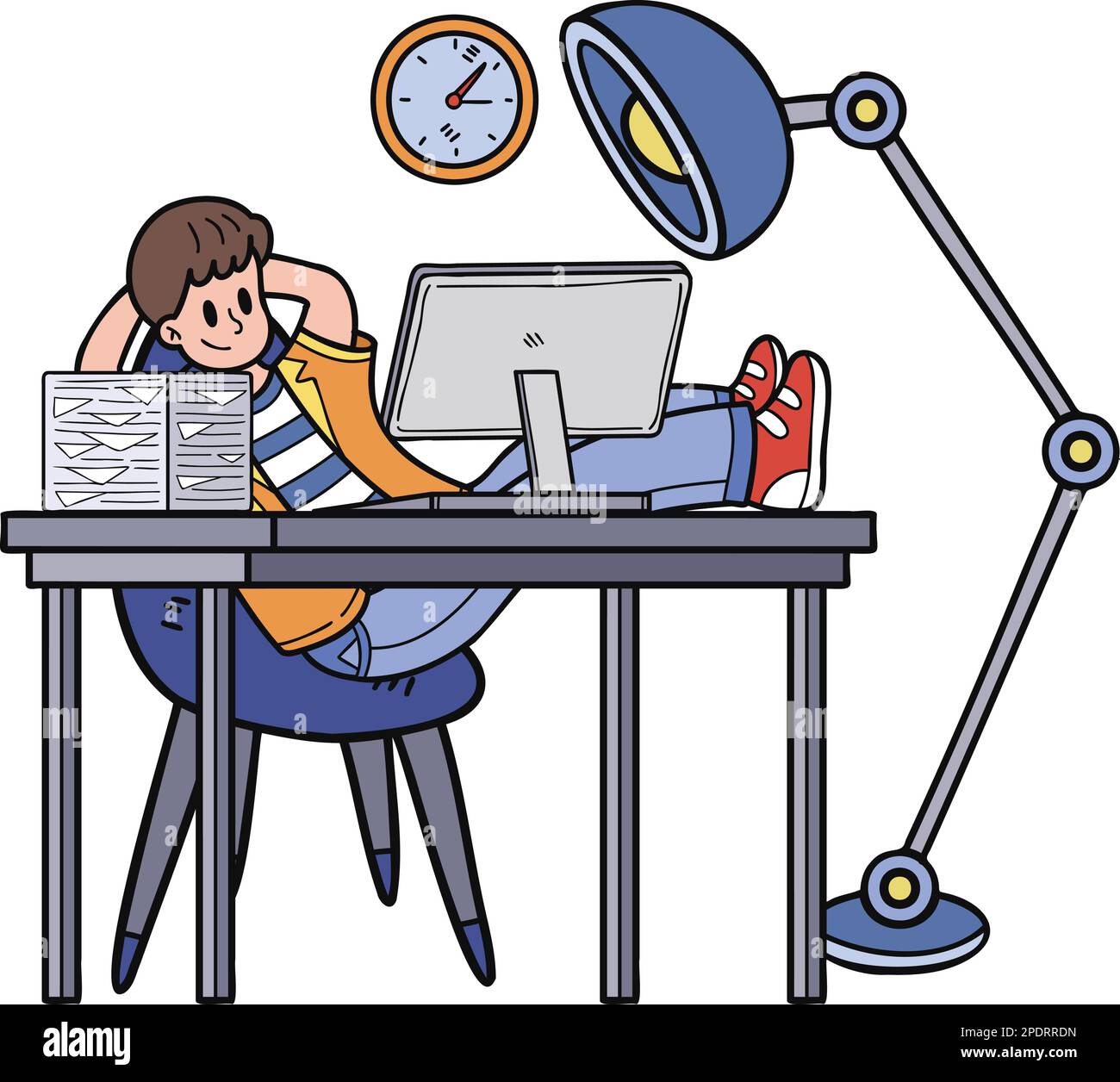 les hommes d'affaires s'assoient et se détendent à leur bureau, illustration de style doodle isolée sur l'arrière-plan Illustration de Vecteur