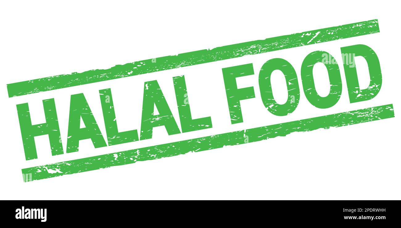 Texte DE NOURRITURE HALAL écrit sur le signe vert du timbre rectangle. Banque D'Images