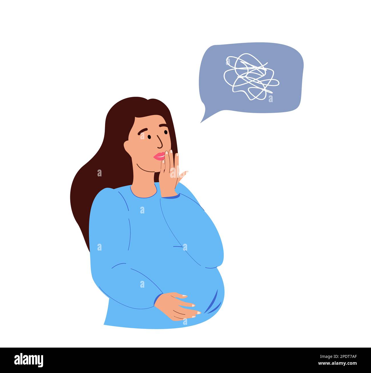 Grossesse et maternité. Inquiet, peur belle enceinte de la femme caucasienne, jeune mère tenir Belly isolé sur fond blanc.Char femelle Banque D'Images