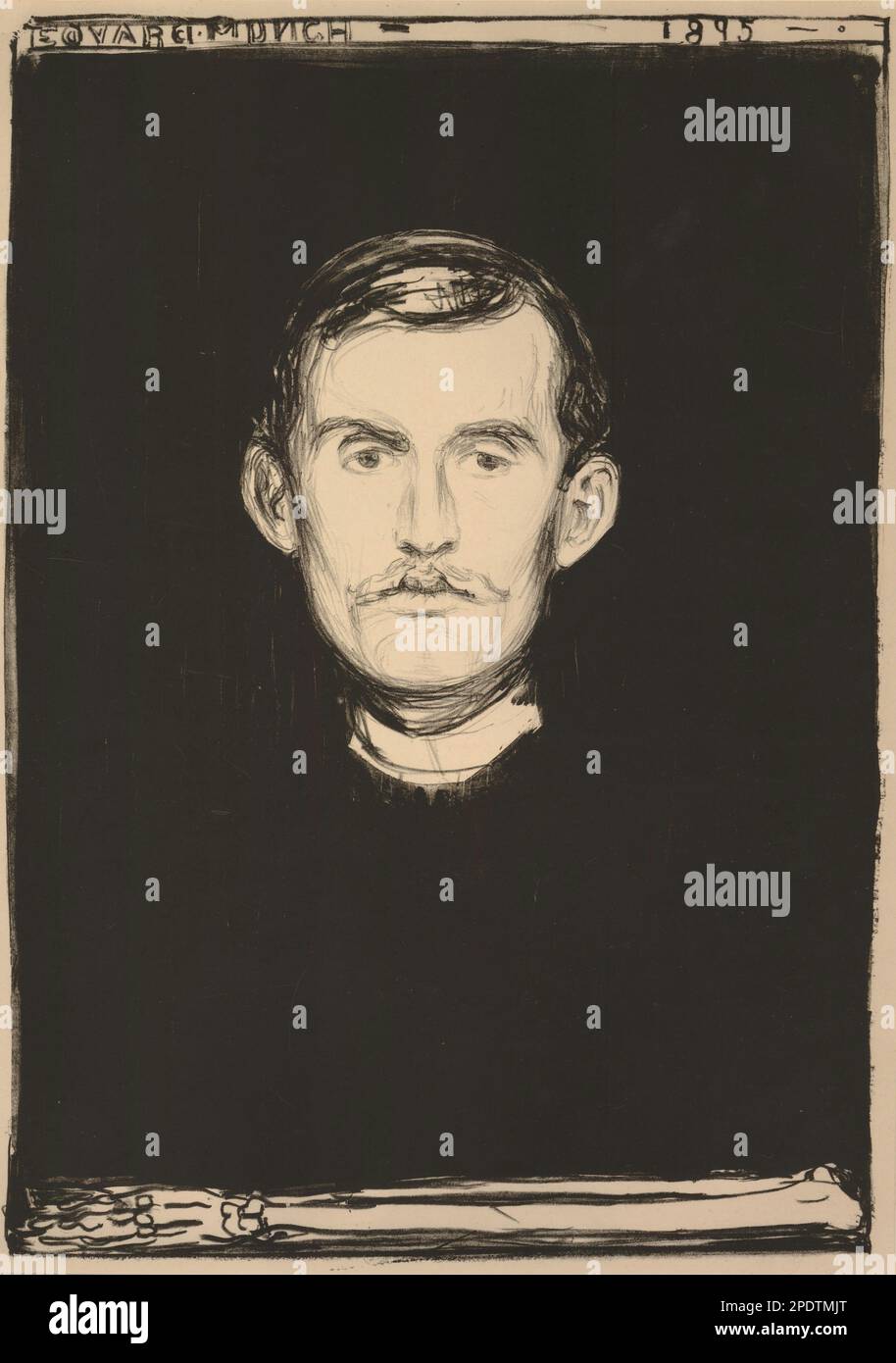 Autoportrait avec bras squelette 1895 par Edvard Munch Banque D'Images