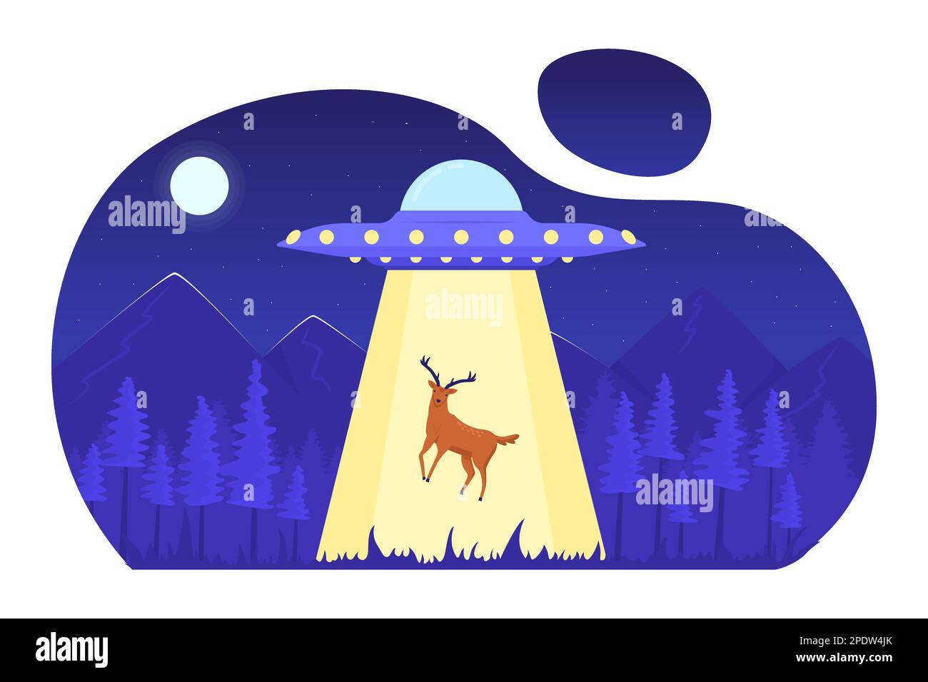 OVNI enlèvement de cerf dans la forêt de nuit concept plat illustration du vecteur Illustration de Vecteur