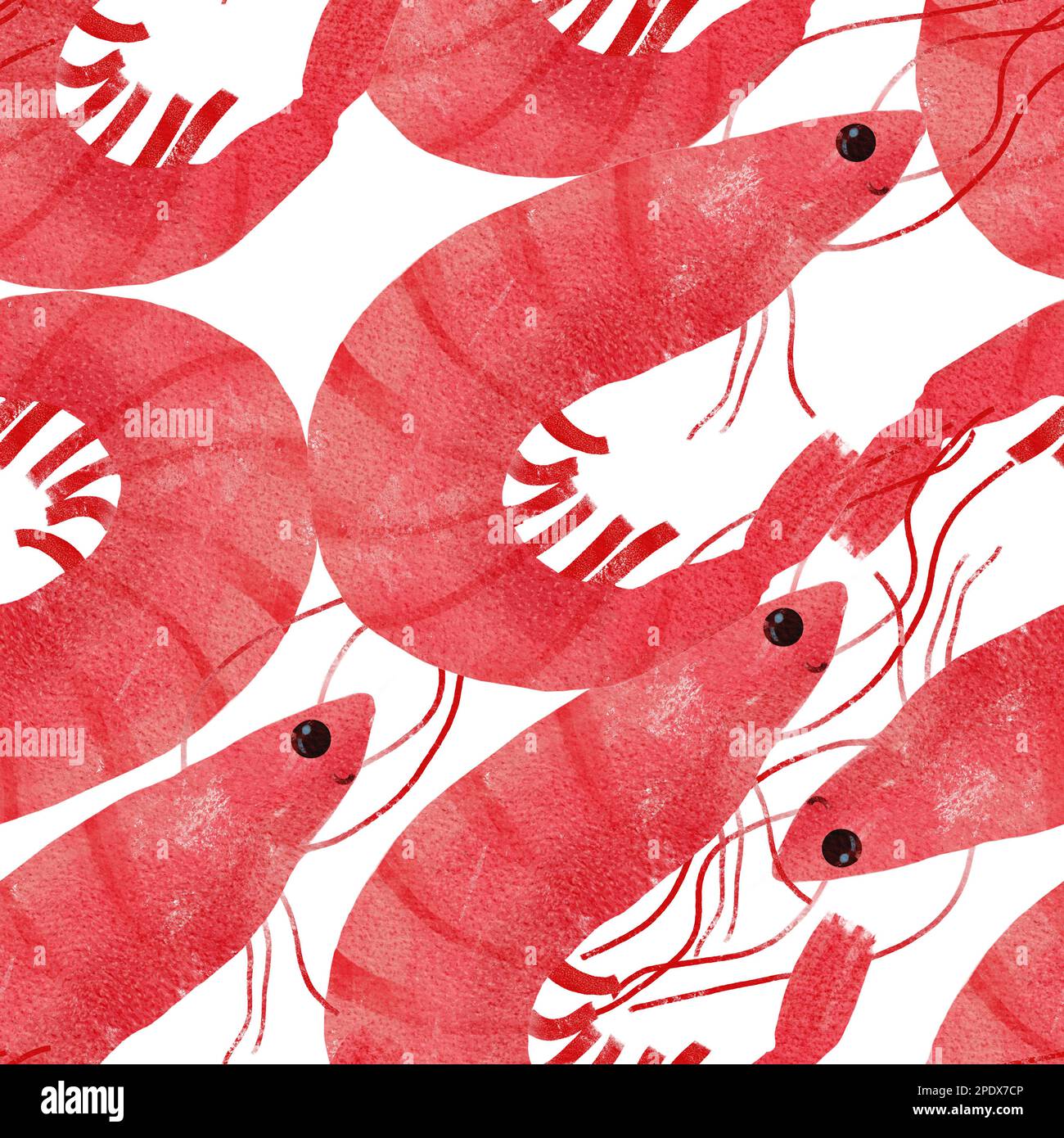 Motif aquarelle sans couture avec crevettes dessinées à la main. Banque D'Images